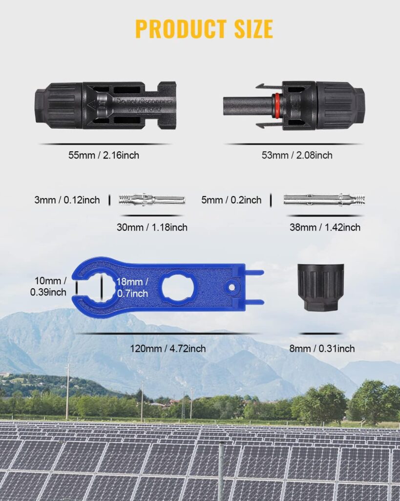 BougeRV 12 PCS Solar Connectors with Spanners Solar Panel Cable Connectors 6 Pairs Male/Female(10AWG)