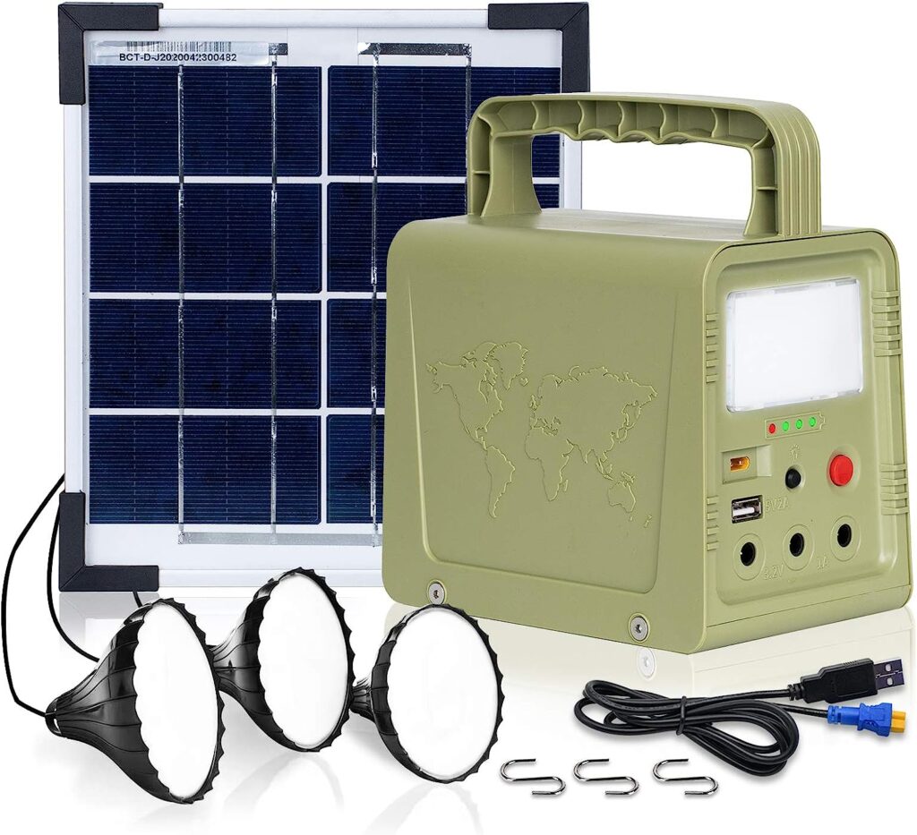 ECO-WORTHY 42 Wh Portable Power Station, Solar generator with Solar Panel, Flashlights, Camp Lamps with Battery, USB DC Outlet, Rechargeable for Outdoor Camping, Home Emergency Power Supply, Hurricane