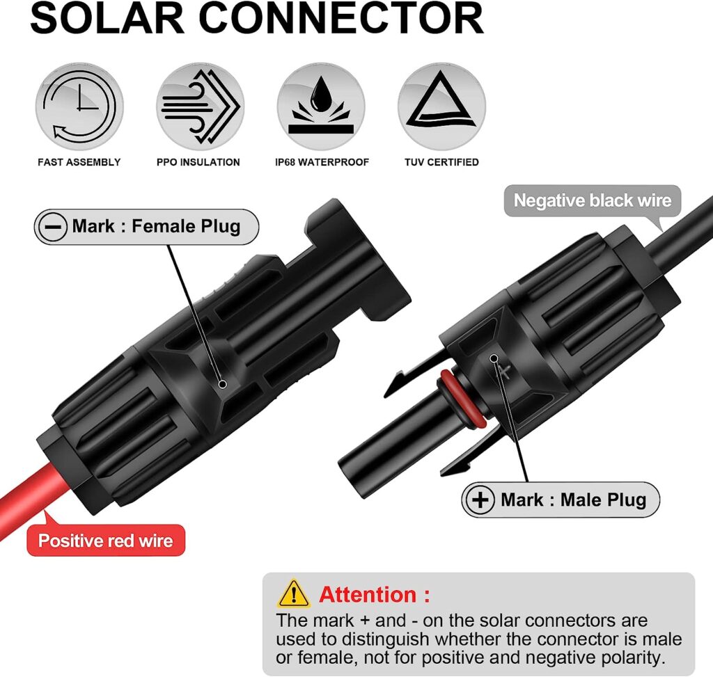 Shirbly Solar Panel Extension Cable - 25FT 10AWG(6mmÂ²) Solar Panel Wire Twin with Female and Male Connector, Tinned Copper PV Wire for Home Boat RV Solar Panel Outdoor (10AWG 25FT)