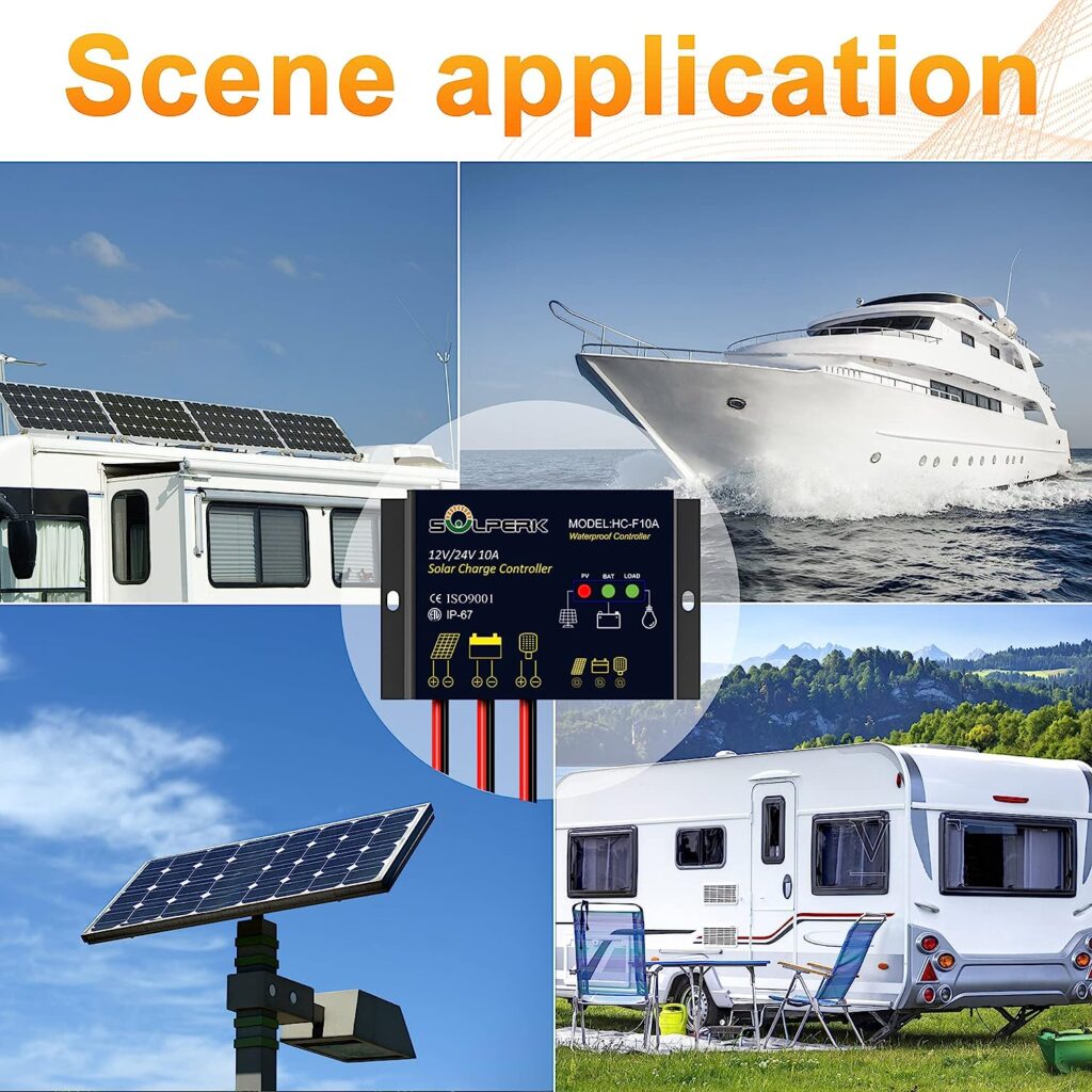 SOLPERK 10A Solar Charge Controller Waterproof Solar Panel Controller 12V/24V PWM Solar Panel Battery Intelligent Regulator for RV Boat car ï¼with LED Display