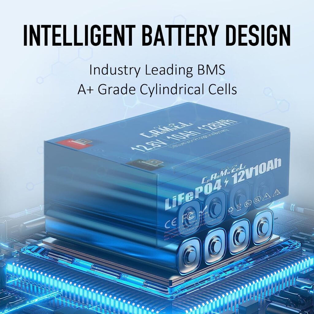 12V 10Ah LiFePO4 Battery, 4000+Cycles 10 Year Lifespan, Light Weight with Built-in BMS, Widely for Camper, RV, Scooter, Solar System and Most of Out-Door Power Applications, CpAoMwEeLr