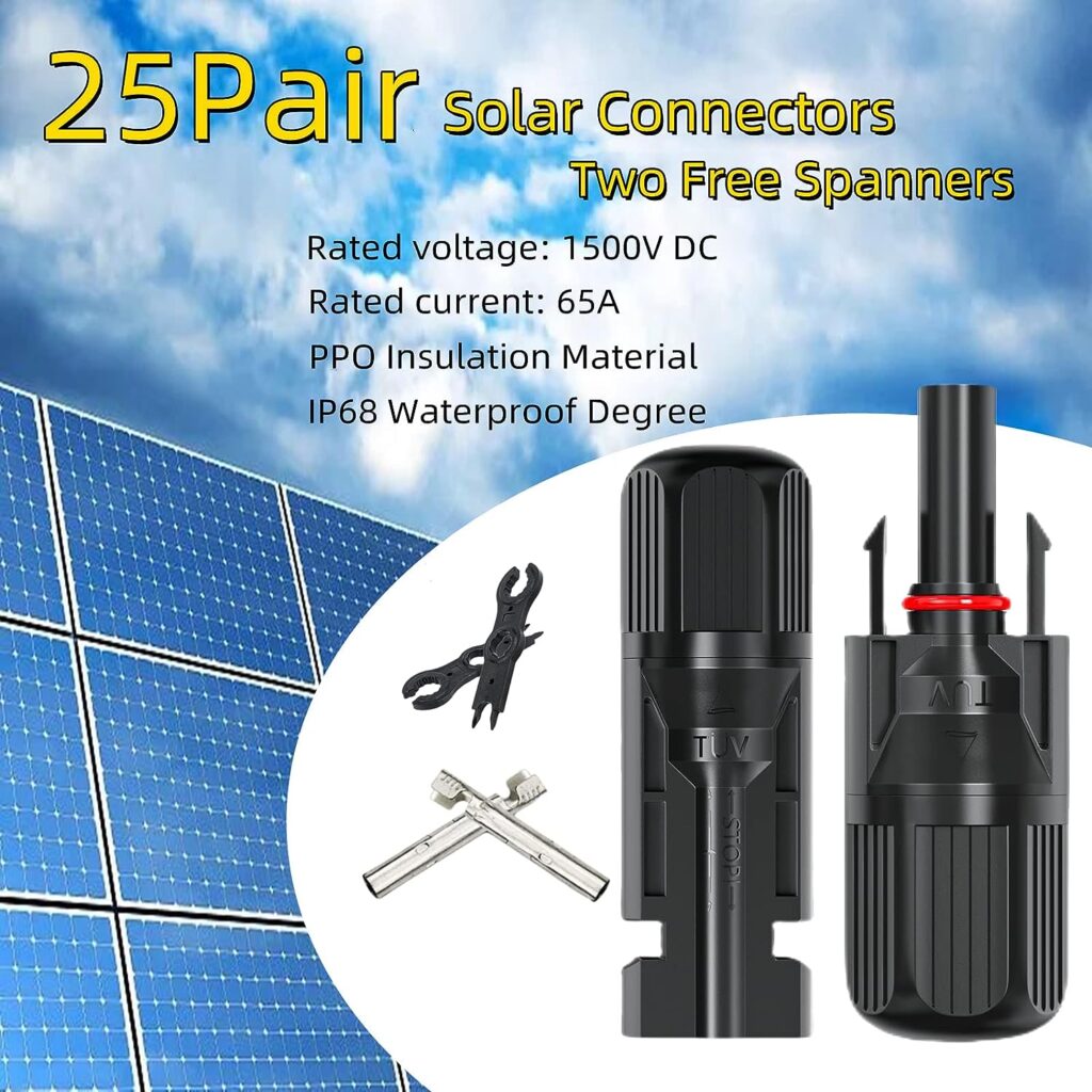 25Pair 1500V Solar Connector Solar Panel Cable Connectors Solar Connector with Two Spanners IP68 Waterproof Male/Female Solar Panel Connector Kit