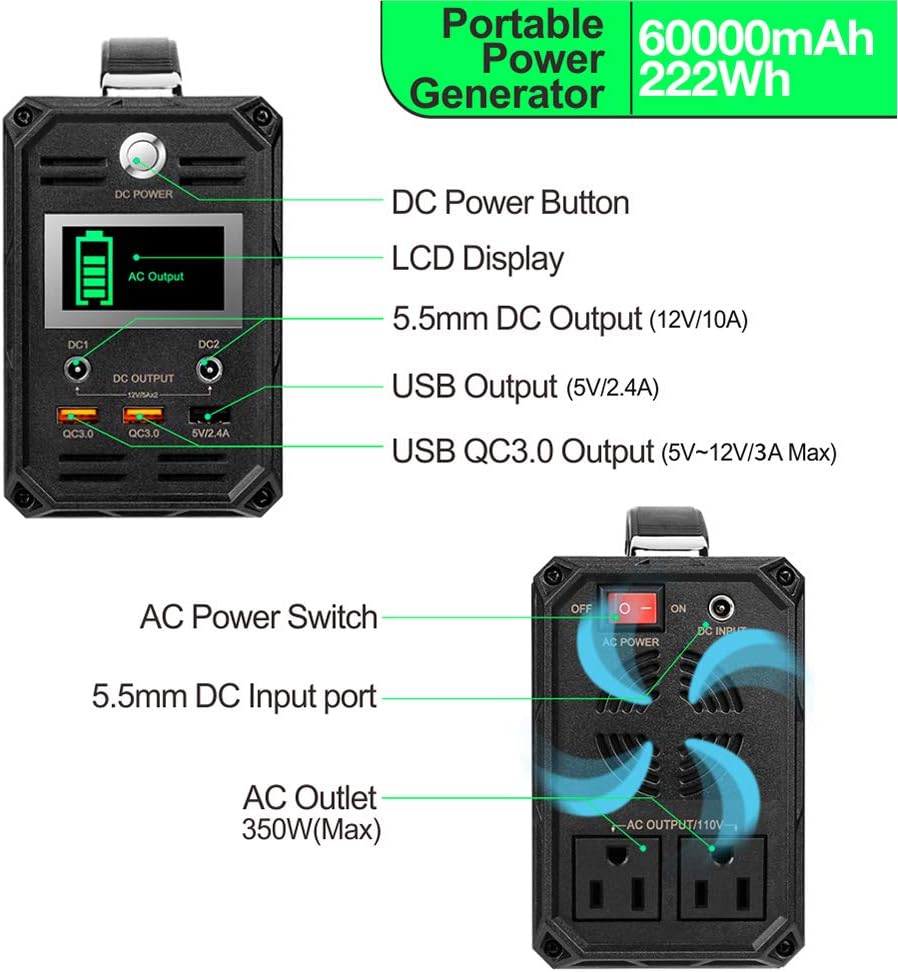 300W Solar Generator, FlashFish 60000mAh Portable Power Station Camping Potable Generator, CPAP Battery Recharged by Solar Panel/Wall Outlet/Car, 110V AC Out/DC 12V /QC USB Ports for CPAP Camp Travel