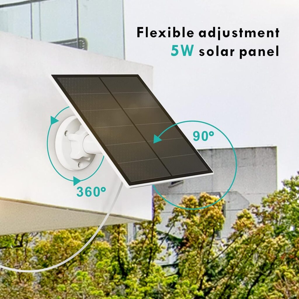 5W Solar Panel for Outdoor Wireless Security Camera, Waterproof Solar Panel Continuously Power for Rechargeable Battery Surveillance Camera, Micro USB Port, Adjustable Security Wall Mount, 2 Pack