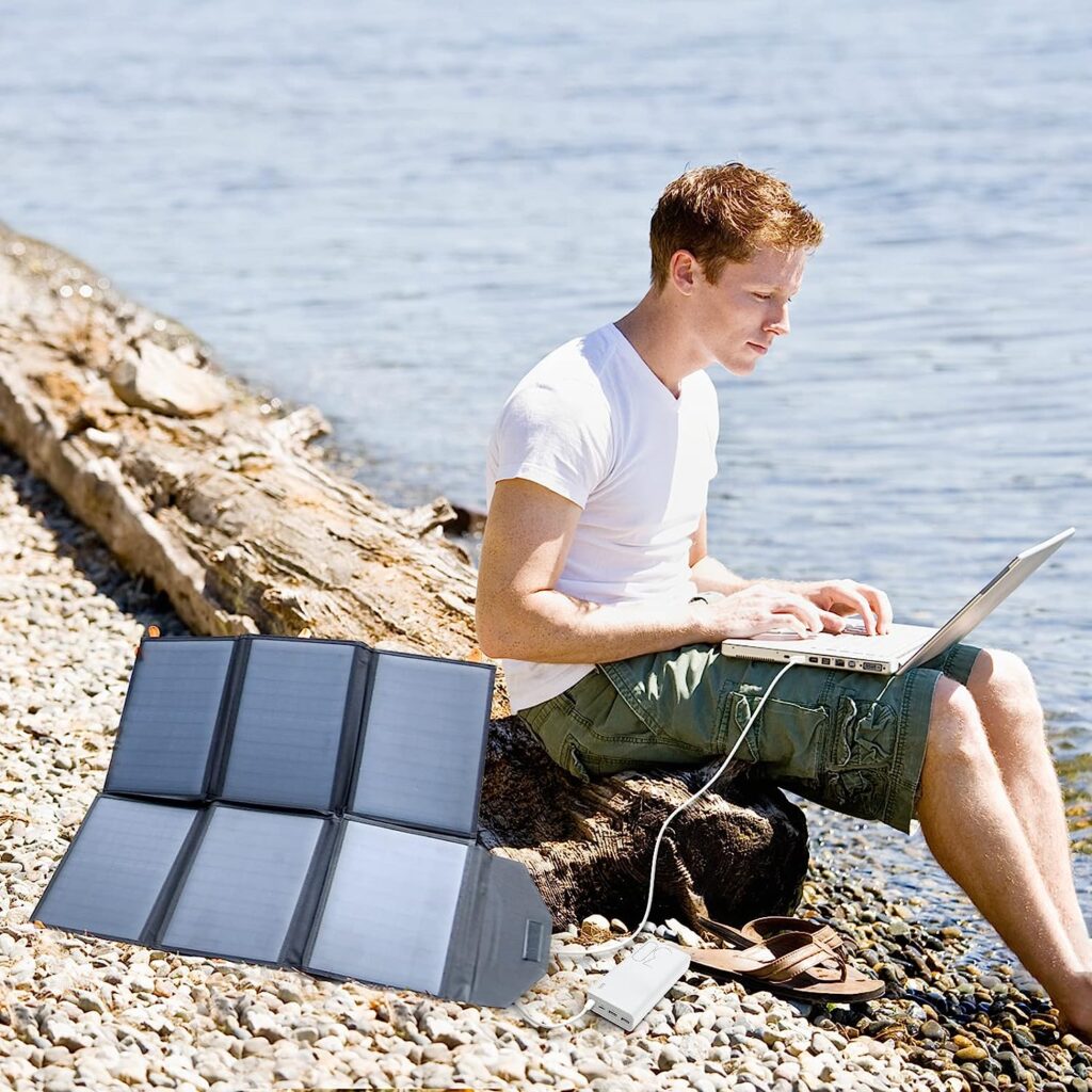 60W Portable Solar Panels Chargers QC3.0 USB-A PD3.0 USB-C DC5521 8mm Output Foldable IP65 Waterproof Power Emergency Camping for Small Power Station Generator Laptops Tablets Battery Packs Phones