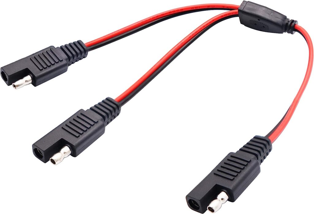 AAOTOKK SAE Y Splitter Adapter Cable SAE 1 to 2 SAE DC Power Automotive Extension Cable 2 Pin Quick Connect Disconnect Plug SAE Connector 18AwG Wire for Solar Panel Charging(30cm-Red Black)