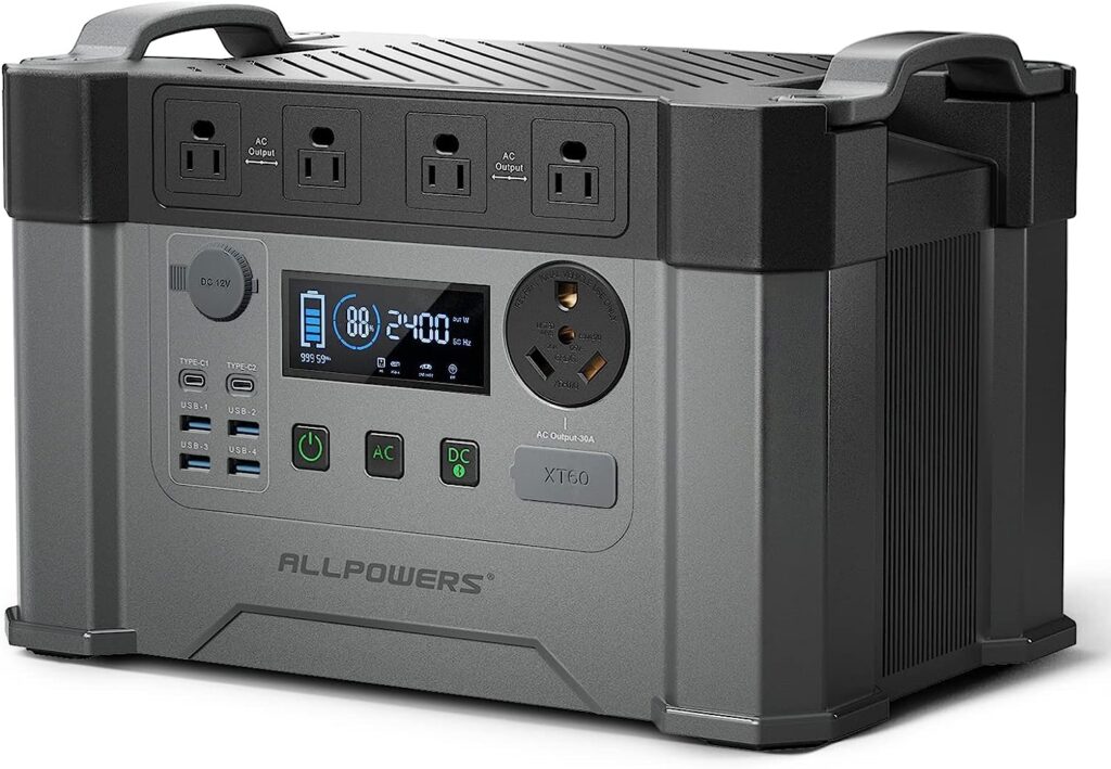 ALLPOWERS S2000 Pro Solar Generator 2400W (4000W Peak), 1500Wh MPPT Portable Power Station, 0-100% in 1.5 Hrs, UPS Function, 30A RV AC for Power Outage Outdoor Camping Home Use Emergency
