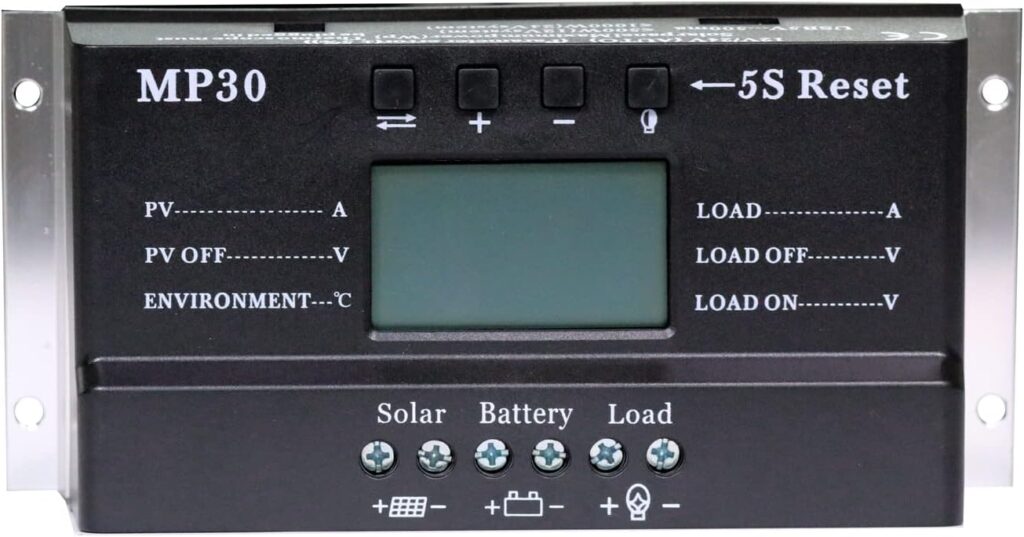 Alrska Solar Charge Controller 30A 12V/24V PWM Negative Ground Solar Charge Controller Solar Panel Regulator w/ Temp Sensor Function Fit for Lithium, Sealed, Gel, and Flooded Batteries