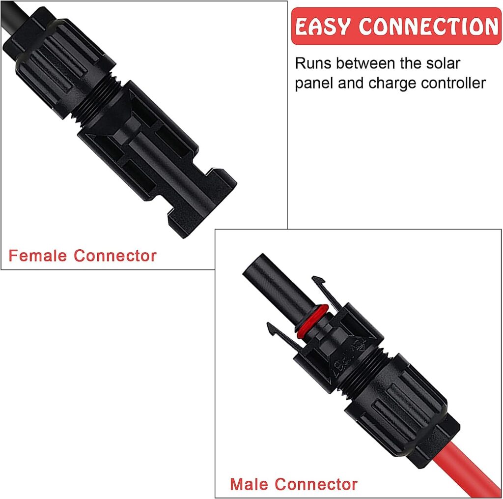 Ansxiy 10AWG Solar Extension Cable with Female and Male Weatherproof Connectors, Solar Panel Adapter Kit Tool (5FT Red + 5FT Black)