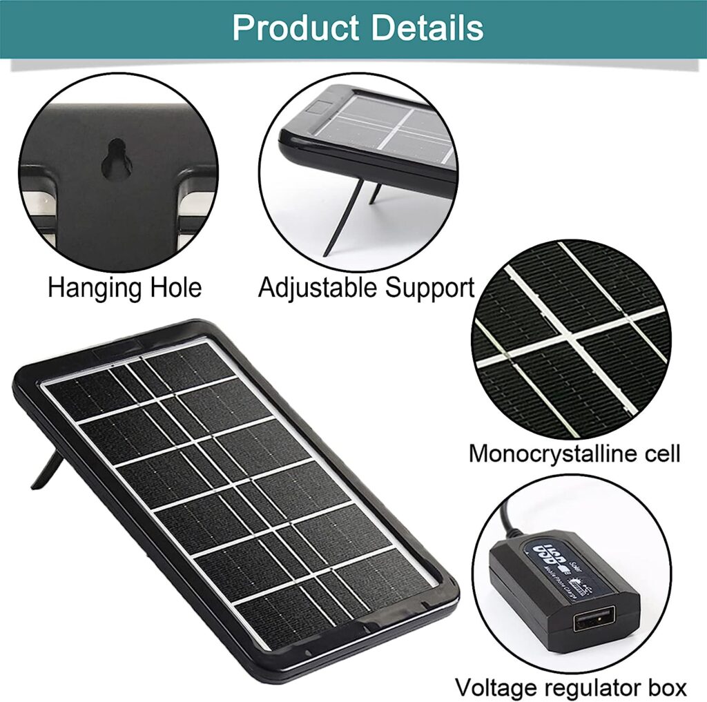 Aocoray Mini 5V 6W USB Solar Panel, Portable 5 Volt 6 Watt High Efficiency Solar Panel Battery Charger with 118.11inch Cable for Cellphone Power Bank Camera Fan Camping Lantern etc.
