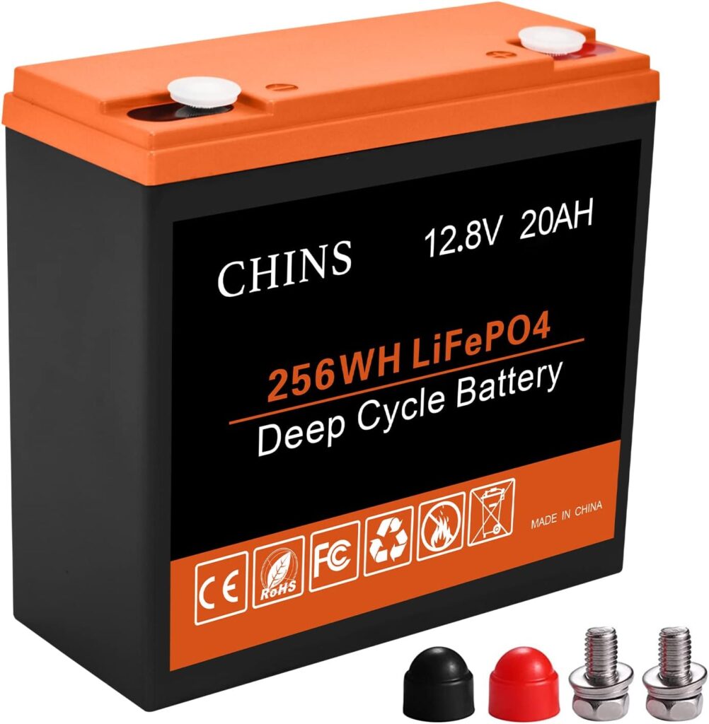 CHINS 12V LiFePO4 Battery 8AH, 2000+ Deep Cycles Battery 12V and BMS Protection, Perfect for Solar Power, Small UPS, Power Wheels, Gate Opener, Fish Finder Outdoor Camping, Kids Car