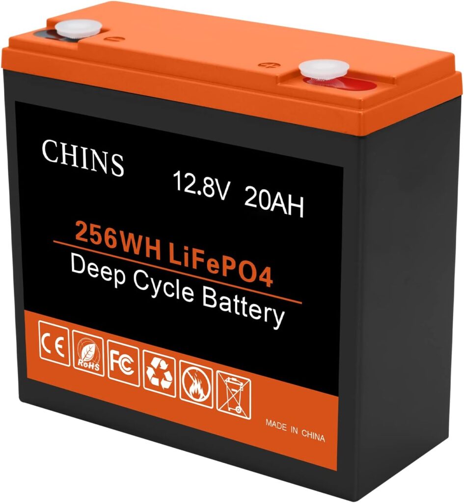 CHINS 12V LiFePO4 Battery 8AH, 2000+ Deep Cycles Battery 12V and BMS Protection, Perfect for Solar Power, Small UPS, Power Wheels, Gate Opener, Fish Finder Outdoor Camping, Kids Car