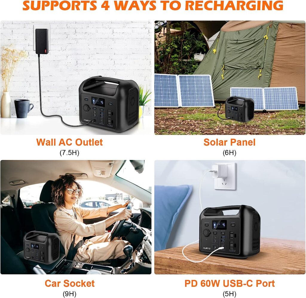 DLNRG R300 299Wh Portable Power Station, 300W Pure Sine Wave Solar Generator 93437mAh Backup LiFePO4 Battery 110V 2 AC Outlets,PD 60W USB-C in/out,Dual 12V/120W Ports outdoor generator for Camping,RV,CPAP Black