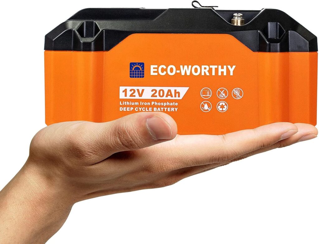 ECO-WORTHY Portable 12V Lithium Battery, 20Ah LiFePO4 Deep Cycle Rechargeable Battery, Built-in BMS, 4000+ Cycles,Perfect for Outdoor Camping Fishing RV Marine Trolling Motor Fishfinder