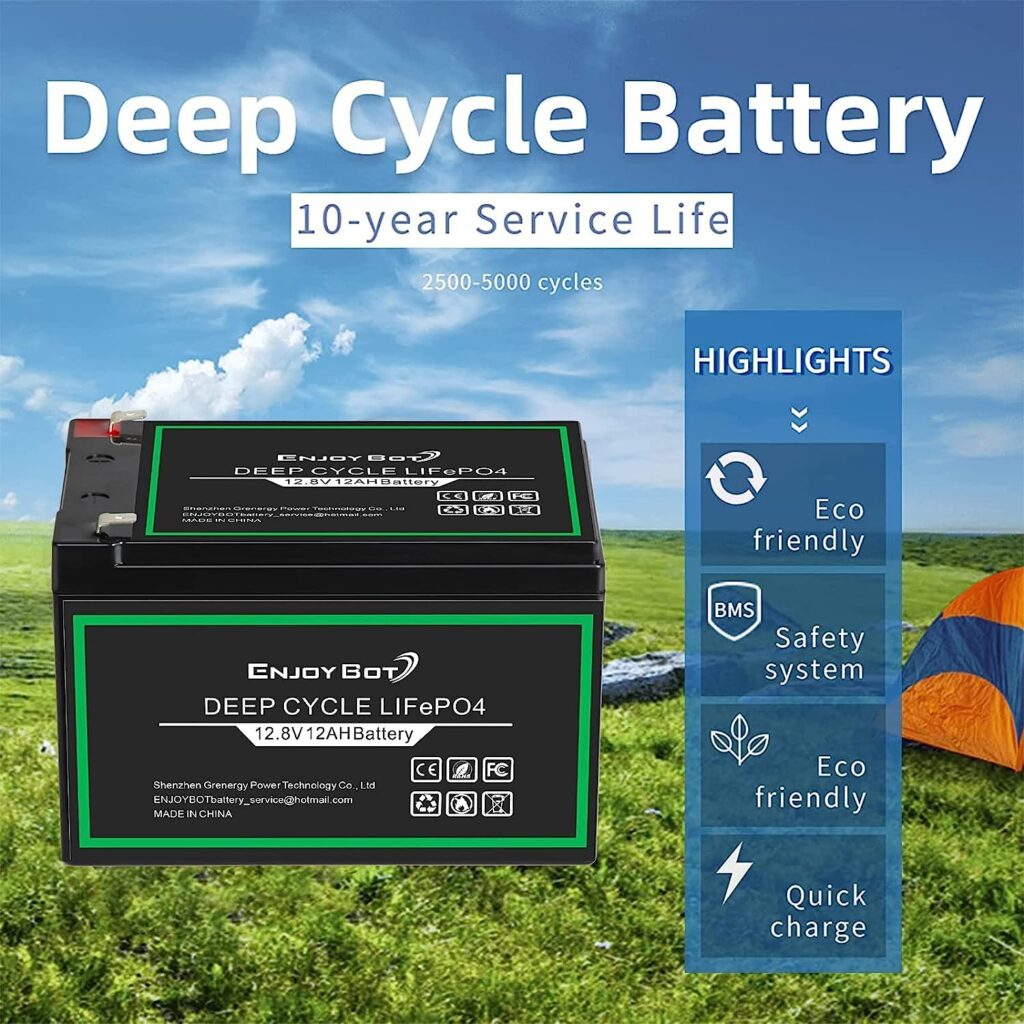 Enjoybot 12V 12Ah Lithium Iron Phosphate Battery, Rechargeable LiFePO4 Deep Cycle Battery with BMS Perfect for Kid Scooters, Fish Finder, RV Camper, Lighting, Power Wheels