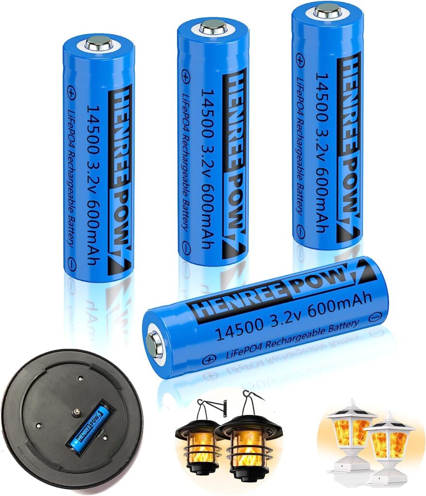 Henreepow LiFePo4 AA 3.2V Rechargeable Battery, Double A Battery, Long-Lasting Power, 1500 Charge Cycles, Suitable for Garden Outdoor Solar Lights, Wall Lights, String Lights (AA-600mAh-4 Packs)