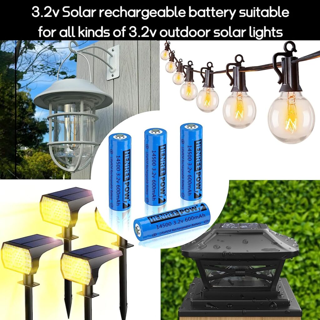 Henreepow LiFePo4 AA 3.2V Rechargeable Battery, Double A Battery, Long-Lasting Power, 1500 Charge Cycles, Suitable for Garden Outdoor Solar Lights, Wall Lights, String Lights (AA-600mAh-4 Packs)