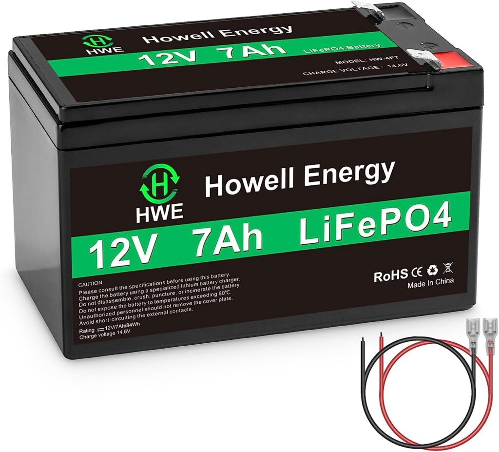 HWE 12V 7Ah Battery, 12V Lithium Battery, Deep Cycle 12V LiFePO4 Battery Built-in BMS with F2 Terminal Offer 4000 Cycles Life, for Small UPS, Solar Power, Fish Finder, and Speaker