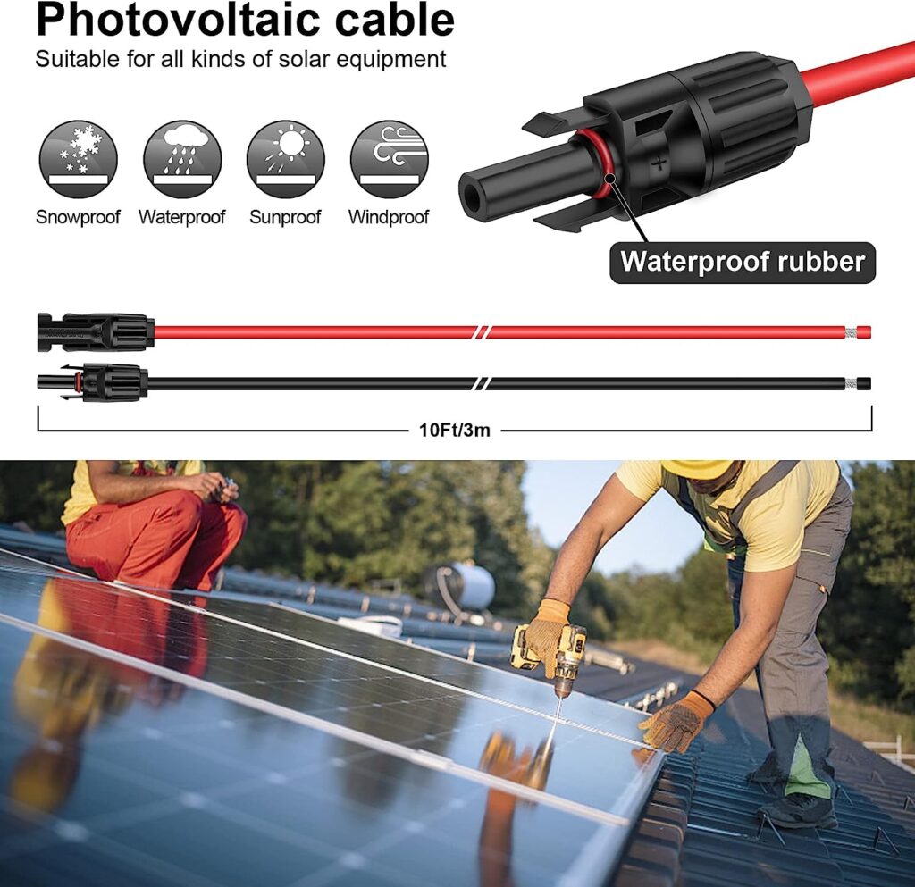 iGreely Solar Panel Extension Cable - 10 Feet 10AWG(6mmÂ²) Solar Extension Cable with Female and Male Connector Solar Panel Wiring Wire Adapter (10FT Red + 10FT Black)