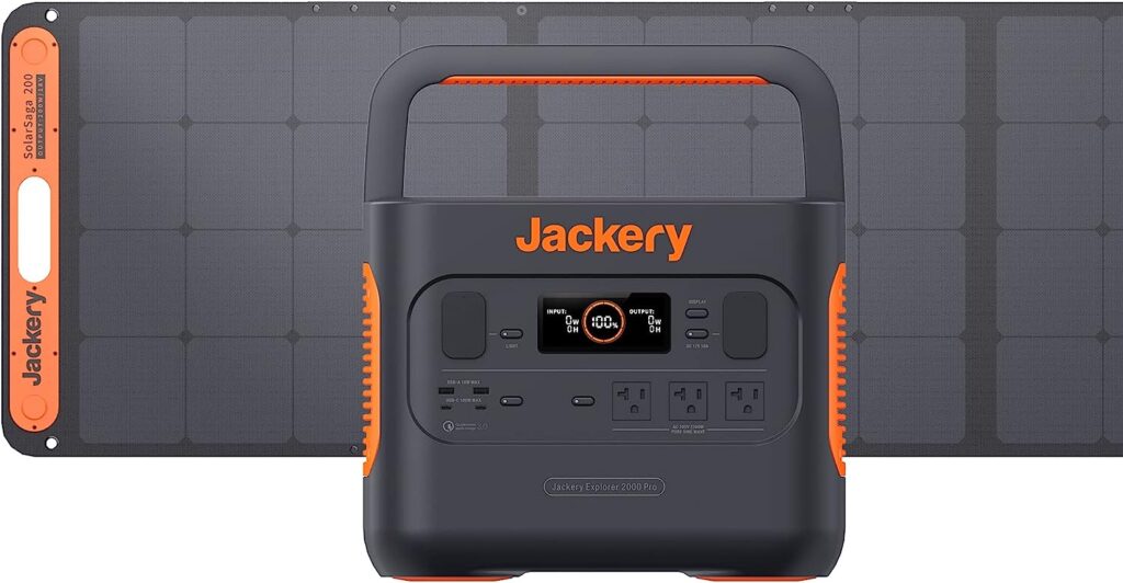 Jackery Solar Generator 2000 PRO 2160Wh Capacity with 1XSolar Panel SolarSaga 200W, 3x2200W AC Outlets, Fast Charging, Ideal for Home Backup, Emergency, RV Outdoor Camping