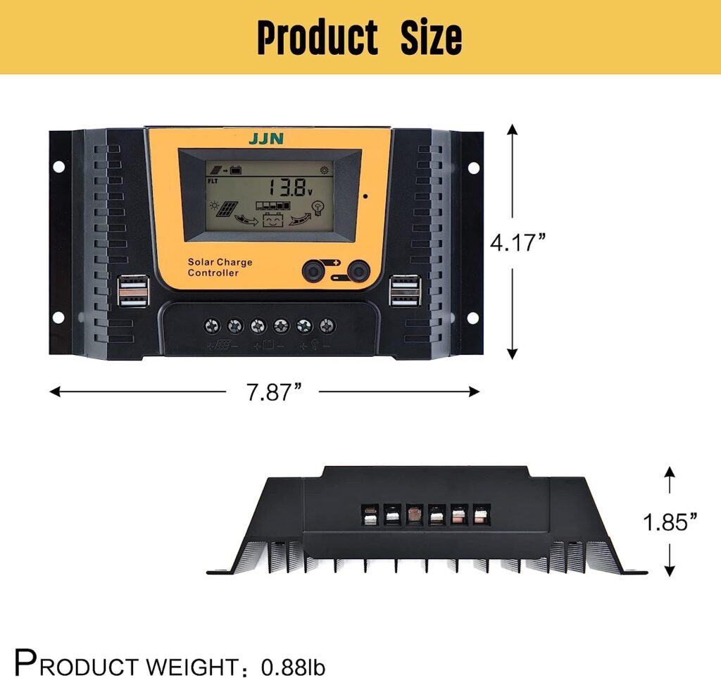 JJN 30A Solar Charge Controller 12V/24V/36V/48V Solar Panel Regulator with Adjustable LCD Display Dual USB Port Timer Setting PWM Auto Parameter
