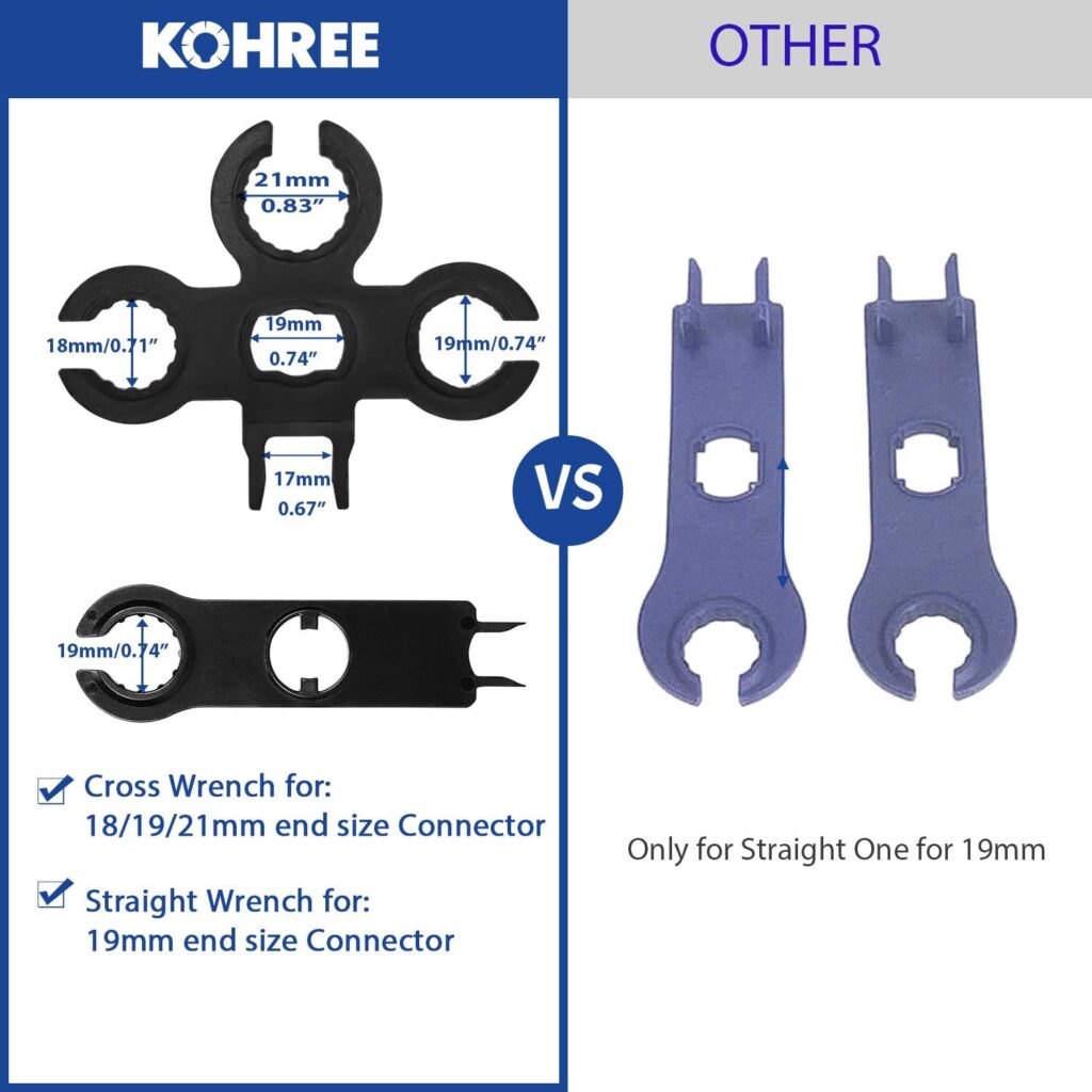 Kohree Solar Crimping Tool Cable Connector, with 6pcs Male Female Solar Connector + 2 Pcs Spanners Wrench + 1 Pcs Wire Crimper + 1 Pcs Tool Kit for 2.5/4/6mmÂ² Solar PV Wire