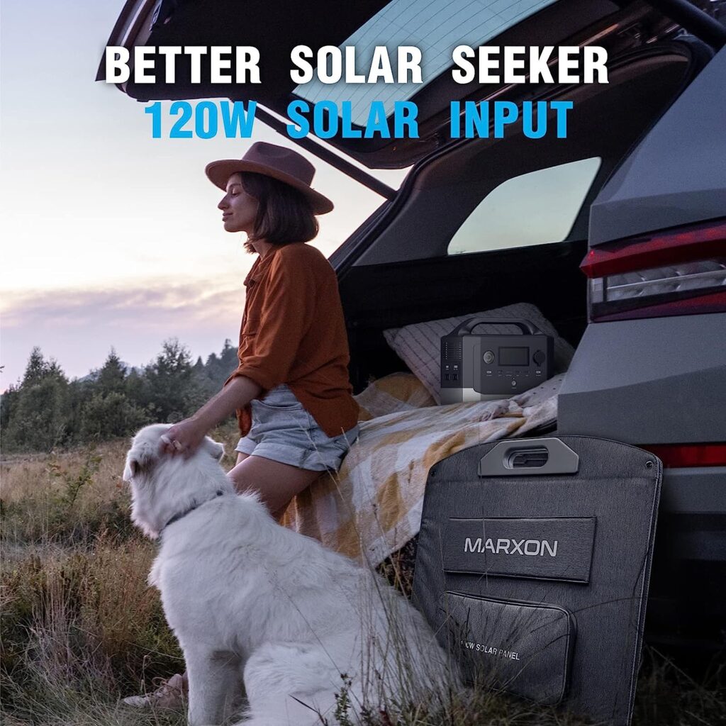 Marxon Portable Power Station G300 with 100W Solar Panel x1 Included, 300Wh Solar Generator with 2 300W (600W Surge) AC Outlets, Power Backup Kit for Ourdoor Camping, RV Trip.