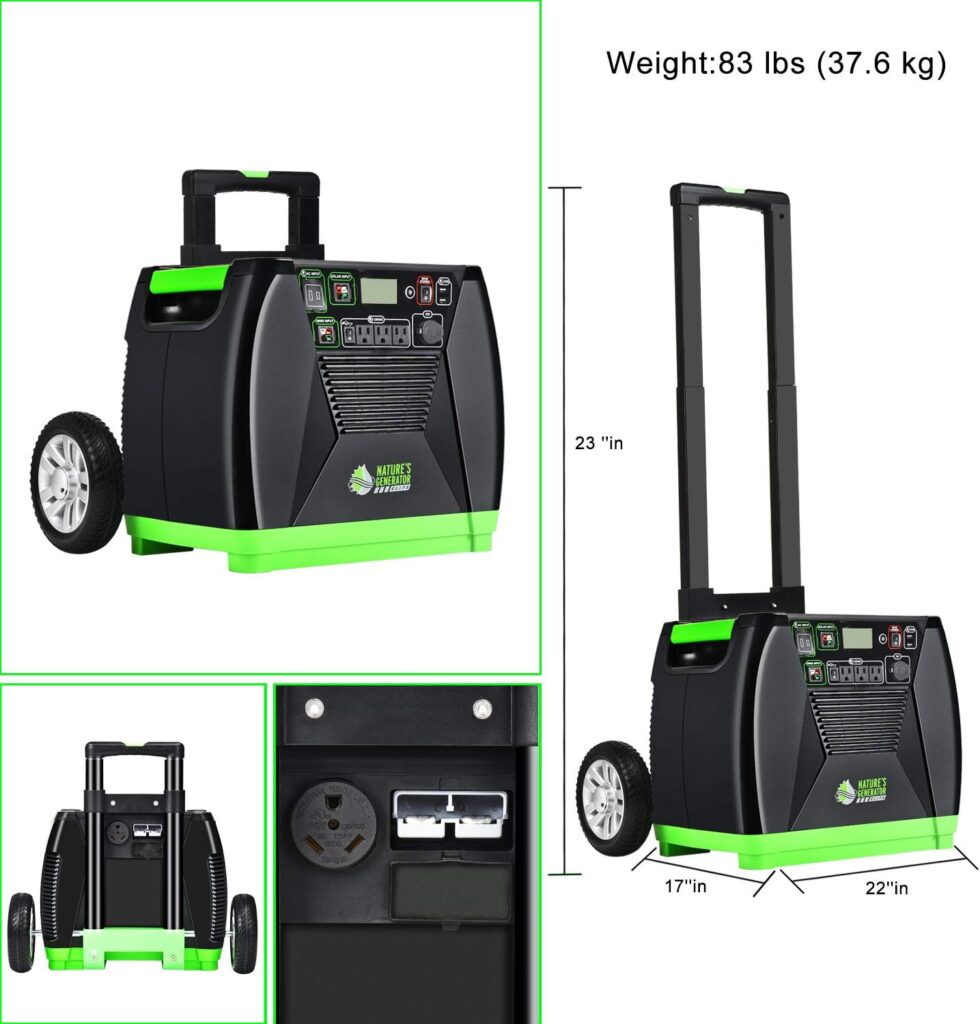 Natures Generator Elite with Cart -3600w Solar and Wind Powered Generator in Quiet Operation with 12V DC port,2 USB ports,3 AC outlets and 120V 30amp pure sine wave AC outlet