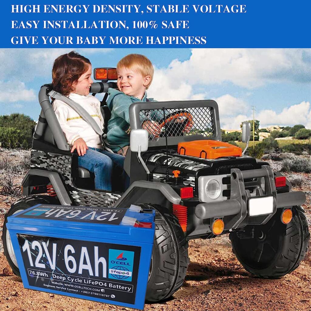 OCELL 12V 6Ah Lithium Iron Phosphate Battery, Rechargeable LiFePo4 Battery with 10 Years Lifetime, Low Self-Discharge for Kid Scooters, Security Alarm, Power Wheel, Fish Finder, Emergency Lighting