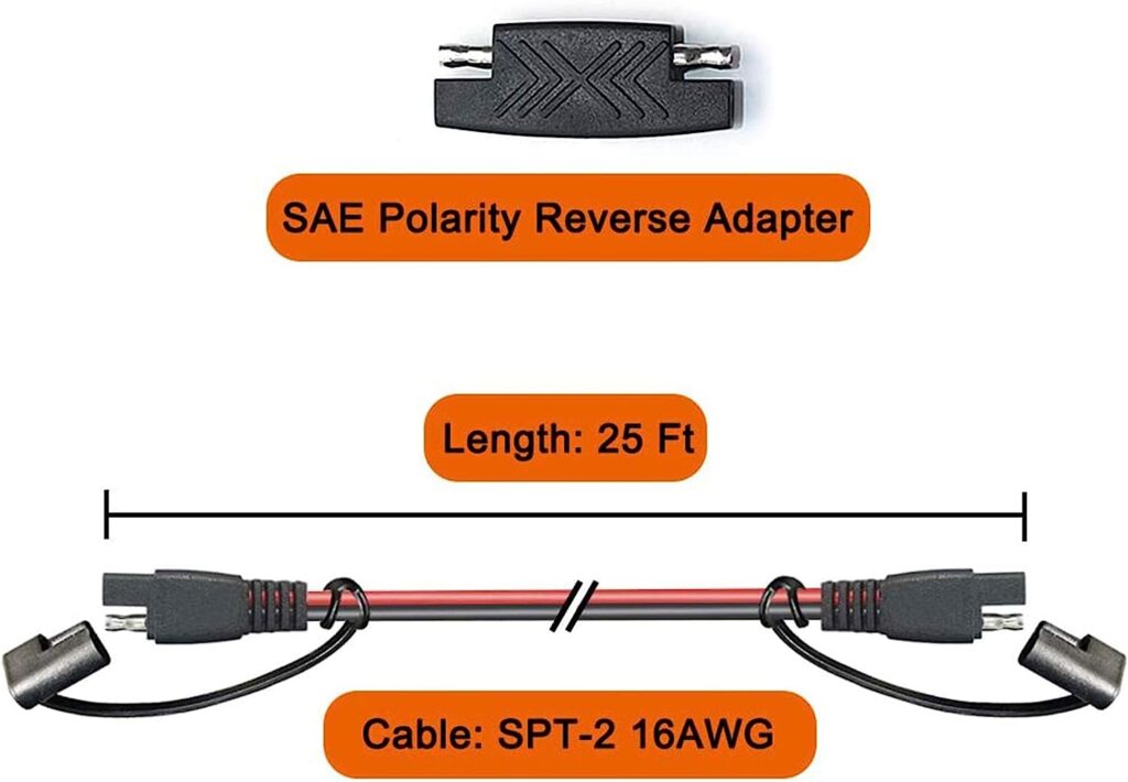 OYMSAE 25Feet SAE to SAE Extension Cable Quick Disconnect Connector 16AWG,for Automotive,Solar Panel Panel SAE Plug(25FT(16AWG)), Charging Adapter