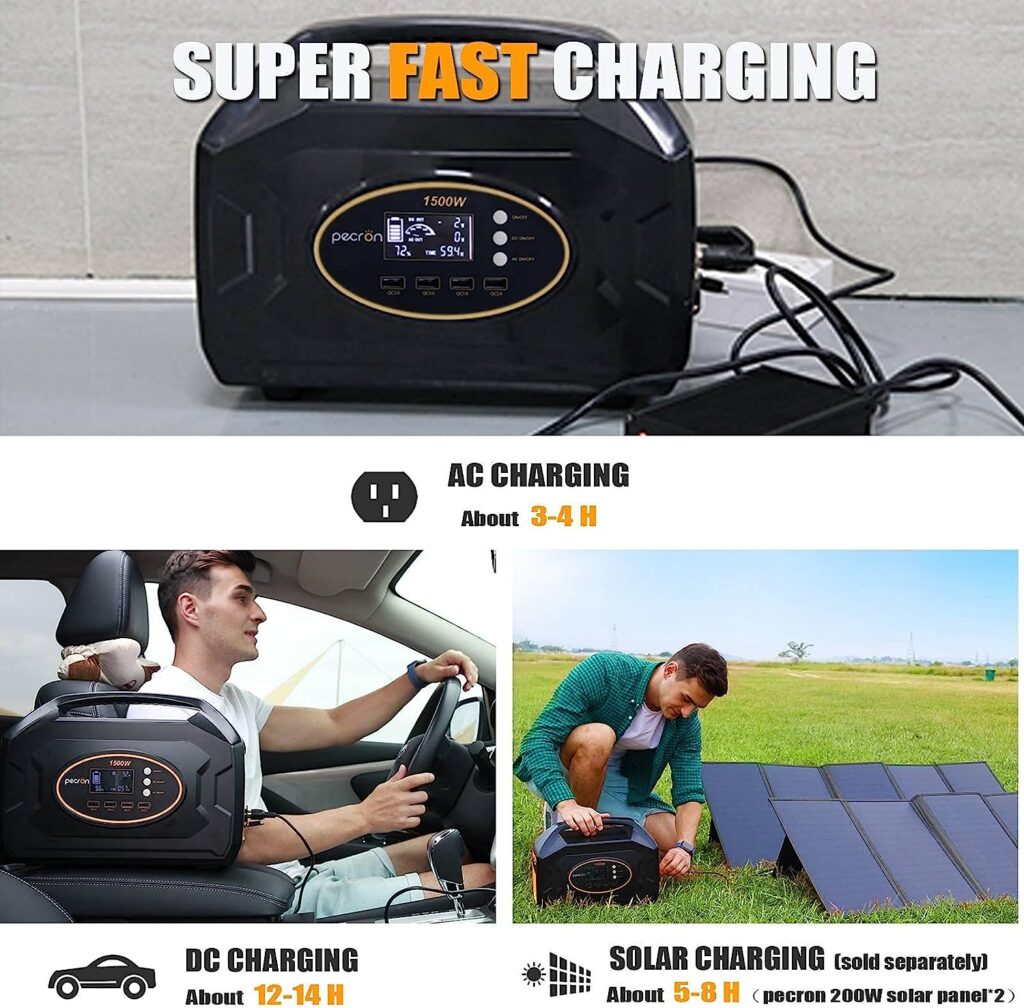 pecron S1500F Portable Power Station 1500W,1461.6Wh Solar Generator,110V/1500 Watt Pure-sine Wave,AC Outlet,12V DC Cigar,QC3.0 USB,Backup Lithium Battery for Outdoors Camping Fishing Emergency