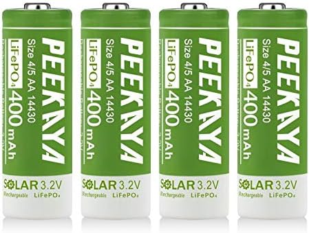 PEEKAYA (4-Pack) 14430 Rechargeable Battery LifePo4 3.2V 400mAh for Ourdoor Gardan Solar Light (1.7in), Eco-Friendly and Safe
