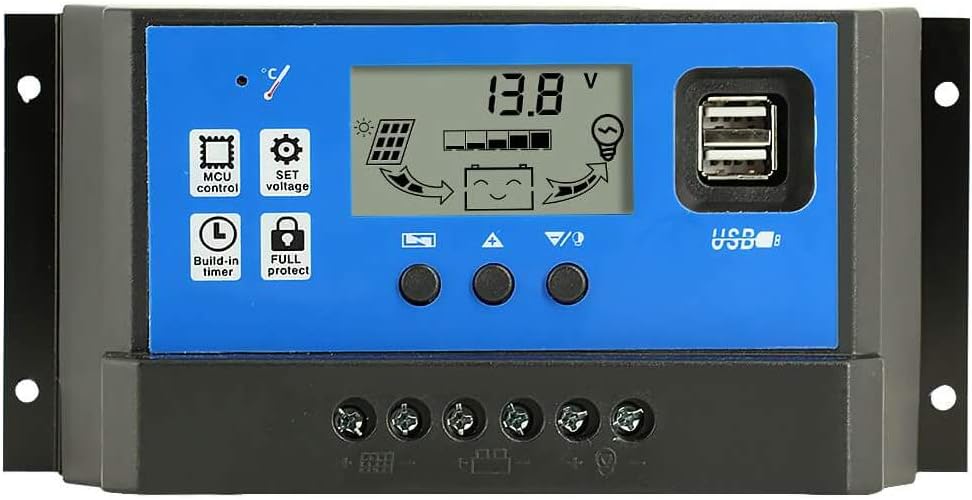 PowMr 60a Charge Controller - Solar Panel Charge Controller 12V 24V, Max 48V 1560W Input Adjustable Parameter LCD Display Current / Capacity and Timer Setting ON/Off with 5V Dual USB