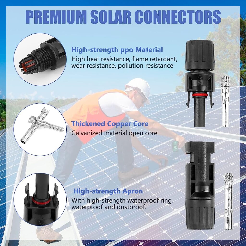 PRECIHW Solar Panel Connectors, Male/Female Multi-Contact 4 Solar Connectors, IP67 1000V 30A Waterproof Solar Panel Cable Connectors (20 Pairs Solar Connectors with 2 Pack Wrench)