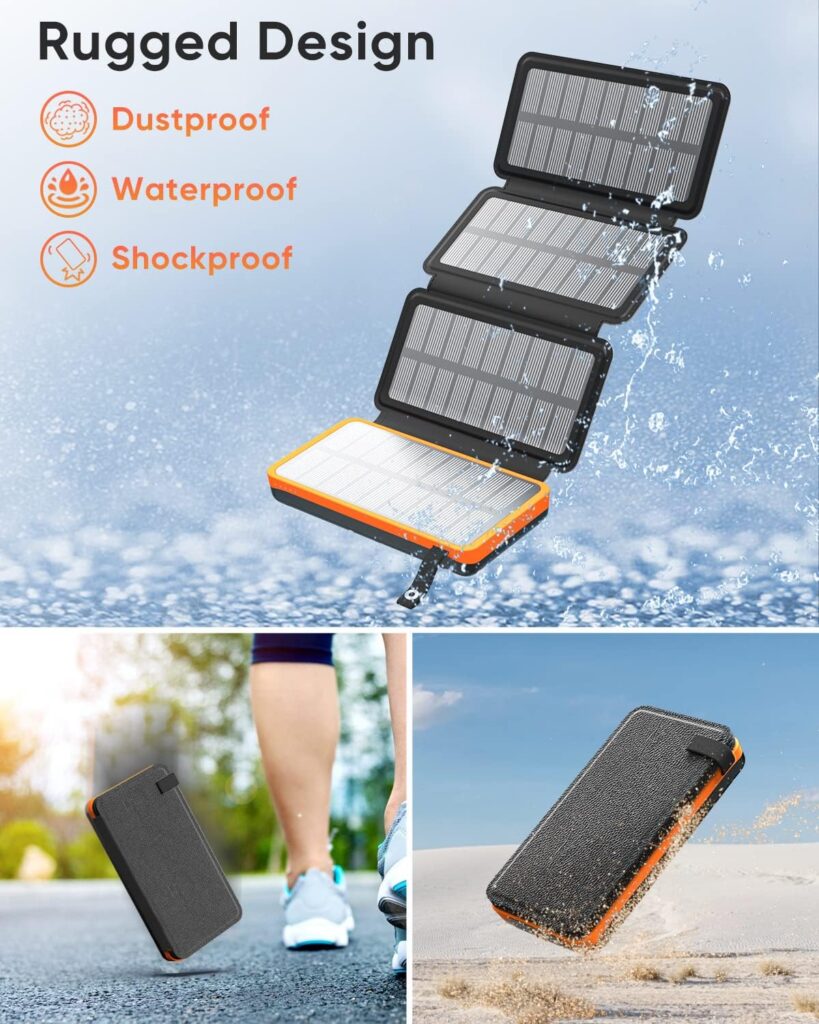 Solar Charger 25000mAh, Hiluckey Outdoor USB C Portable Power Bank with 4 Solar Panels, 3A Fast Charge External Battery Pack with 3 USB Outputs Compatible with Smartphones, Tablets, etc.