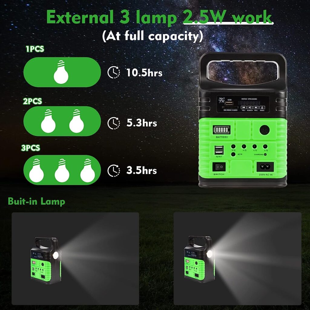 Solar Generator - Portable Power Station for Emergency Power Supply,Portable Generators for Camping,Home UseOutdoor,Solar Powered Generator With Panel Including 3 Sets LED Light (green)