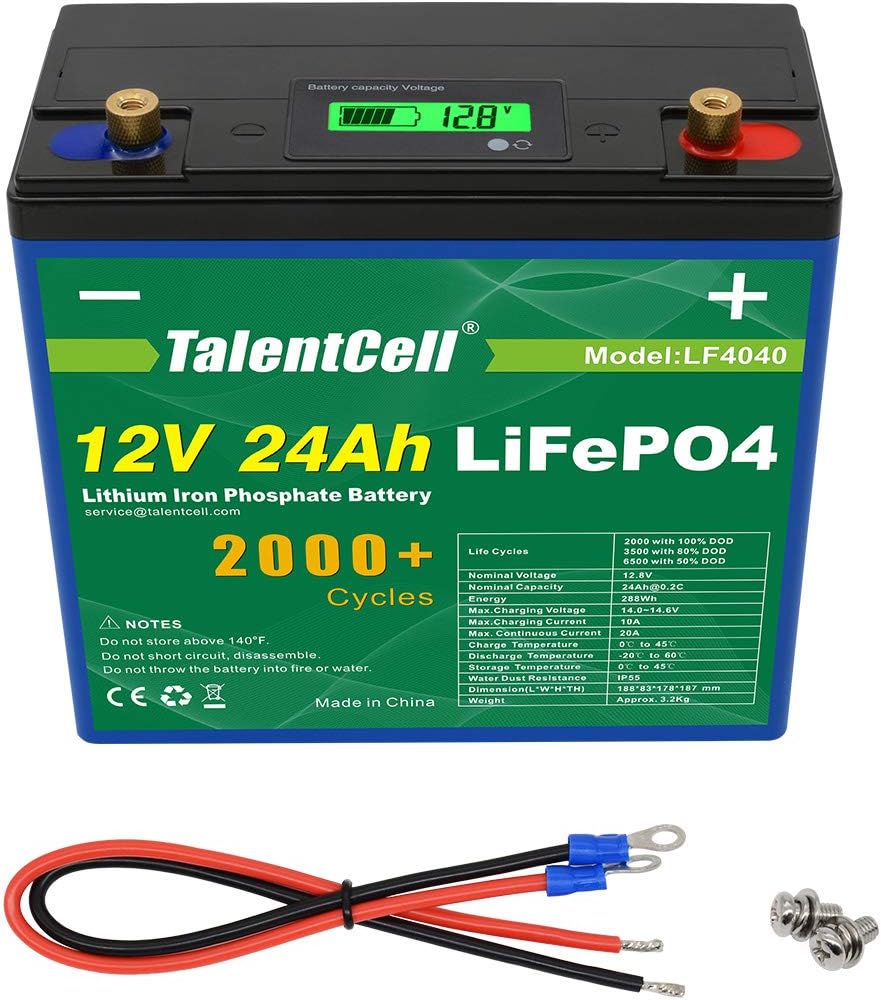 TalentCell 12V 24Ah LiFePO4 Battery Pack LF4040, 12.8V 288Wh Deep Cycle Rechargeable Lithium Iron Phosphate Batteries