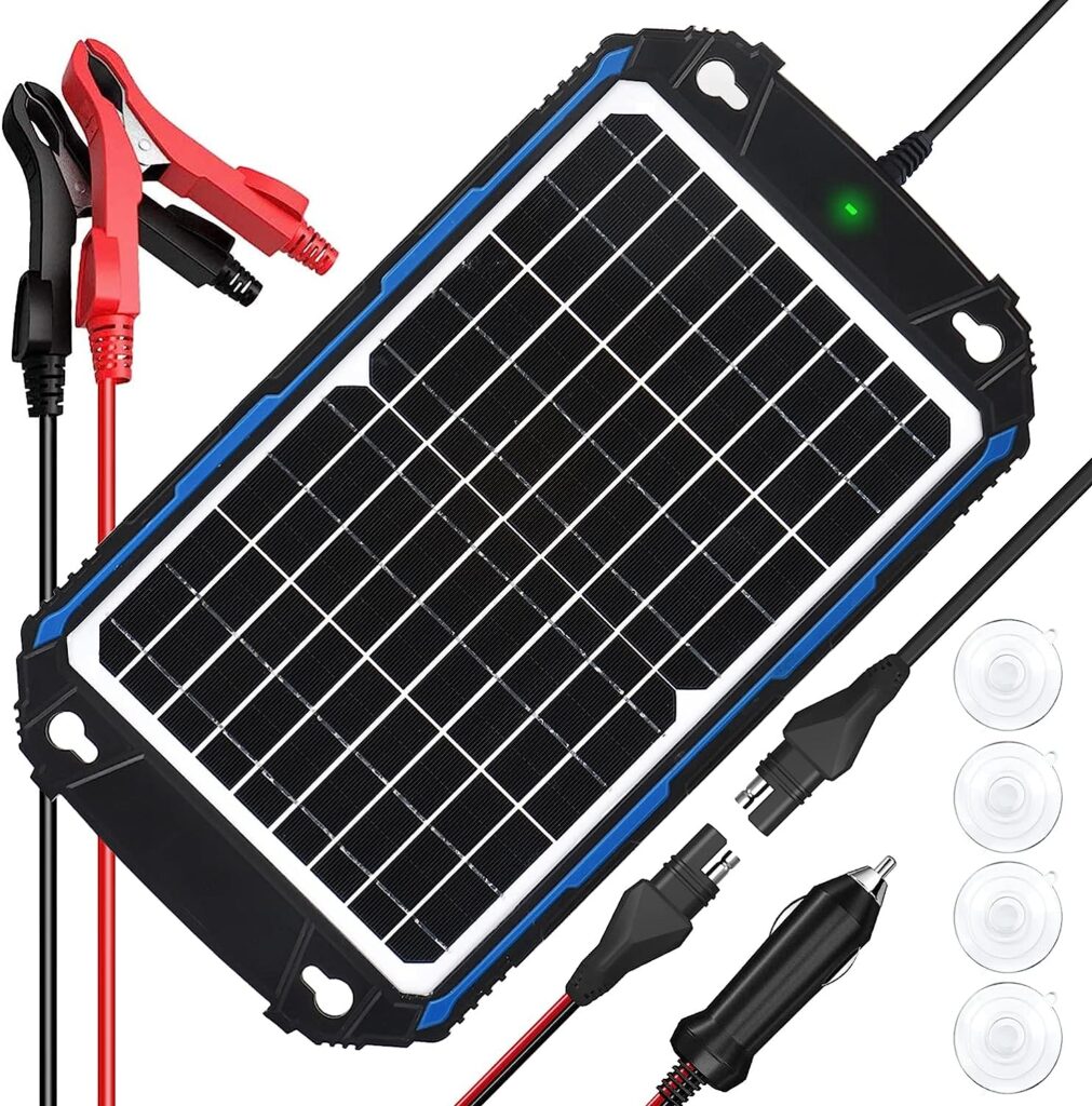 Waterproof 12W 12V Solar Battery Charger  Maintainer Pro - Built-in Intelligent MPPT Charge Controller - 12 Volt Solar Panel Trickle Charging Kit for Car Automotive Boat Marine Motorcycle RV Trailer