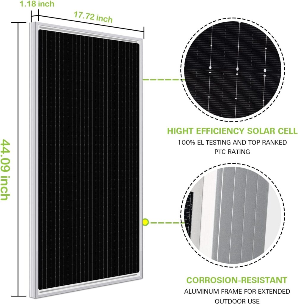 WEIZE 100 Watt 12 Volt Solar Panel, High Efficiency Monocrystalline PV Module for Home, Camping, Boat, Caravan, RV and Other Off Grid Applications