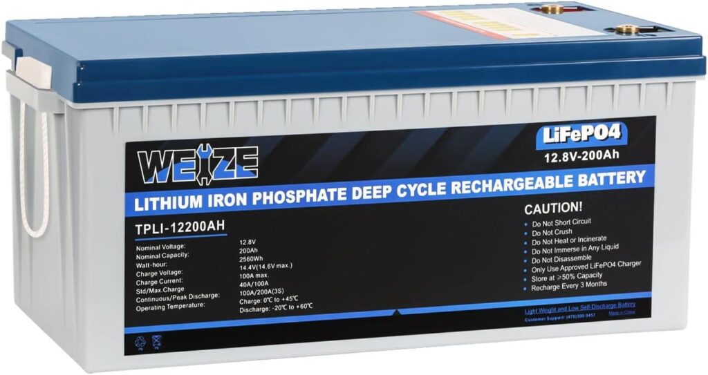 WEIZE 12V 200Ah Lithium LiFePO4 Battery, 8000+ Deep Cycles, Max 2560W Power Output, Built-in BMS, FCCUL Certificates, 10-Year Lifetime, Perfect for RV, Solar, Marine, Off-Grid, etc.