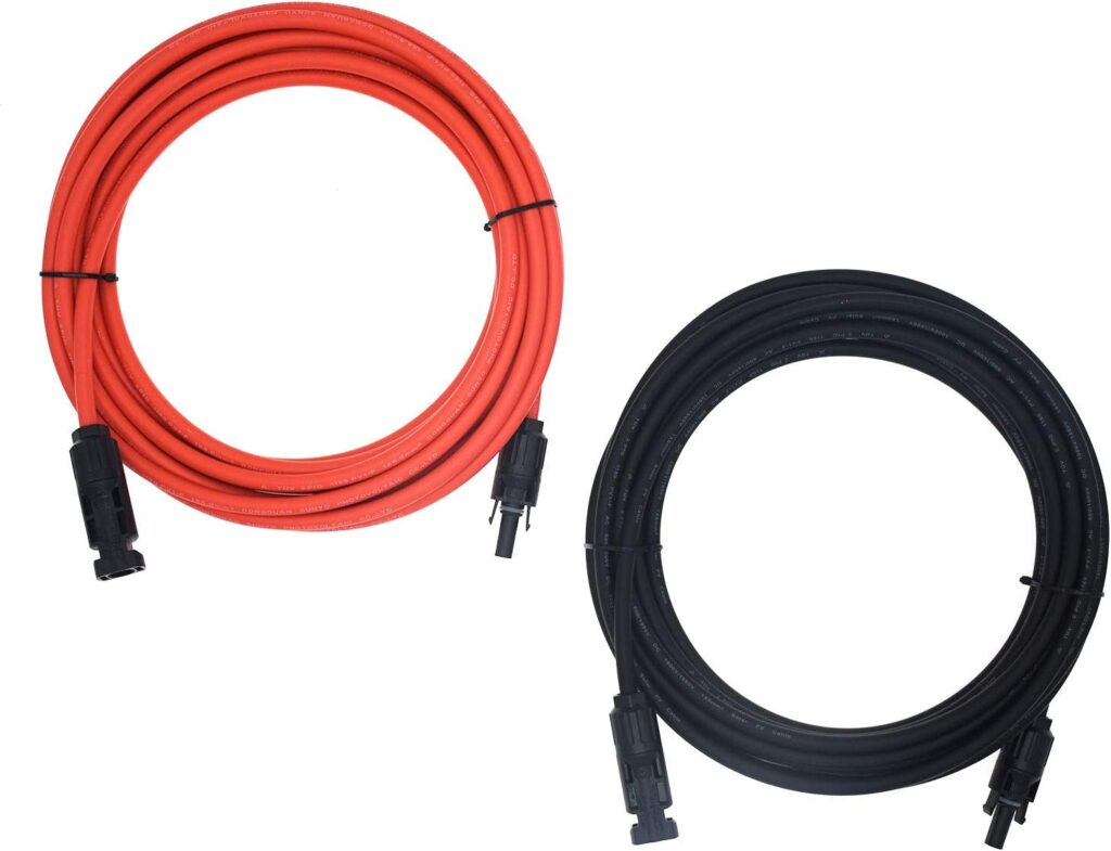 1 Pair Black + Red 10AWG(6mm²) Solar Panel Extension Cable Wire Connector Solar Adaptor Cable with Female and Male Connectors (20 FT-2)