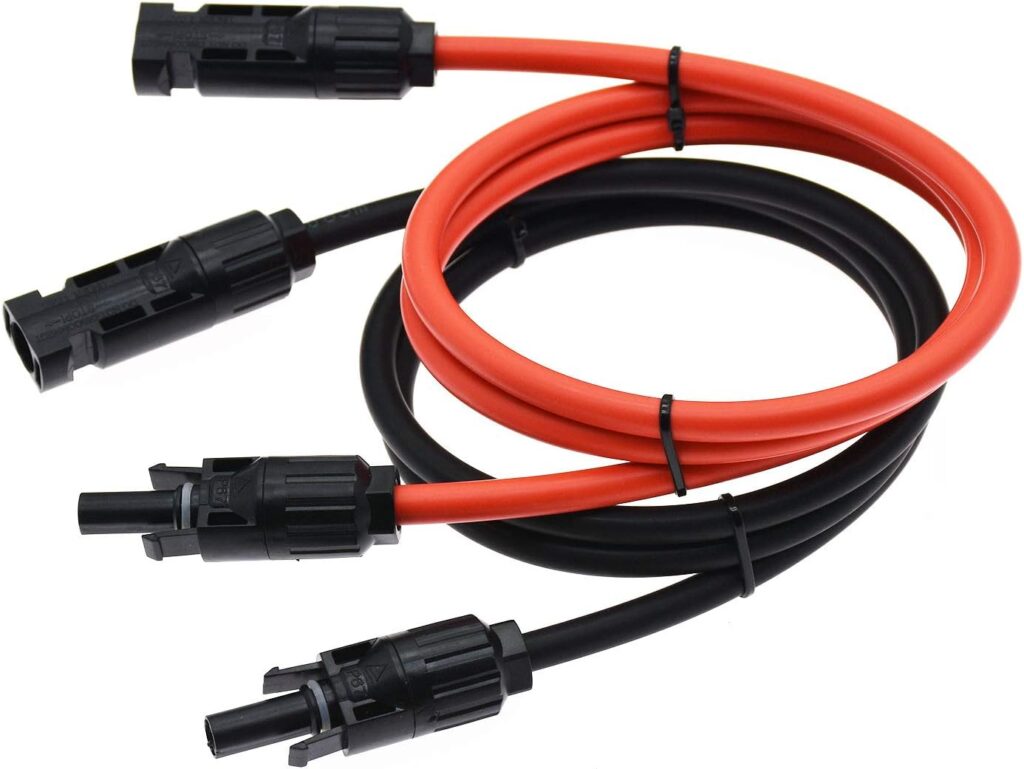 1 Pair Black + Red 10AWG(6mm²) Solar Panel Extension Cable Wire Connector Solar Adaptor Cable with Female and Male Connectors (3 FT-2)