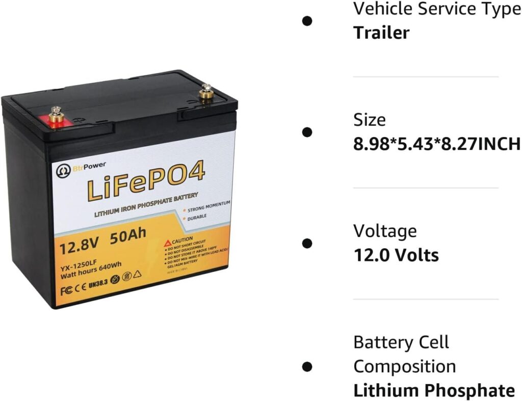 12V 50AH Lithium Battery, 5000+ Cycles Deep Cycle LiFePO4 Battery with Built-in 50A BMS fit for RV, Home Storage,Trolling Motor,Off-Grid System,Solar Power System,Marine, black, 8.98x5.43x8.27INCH
