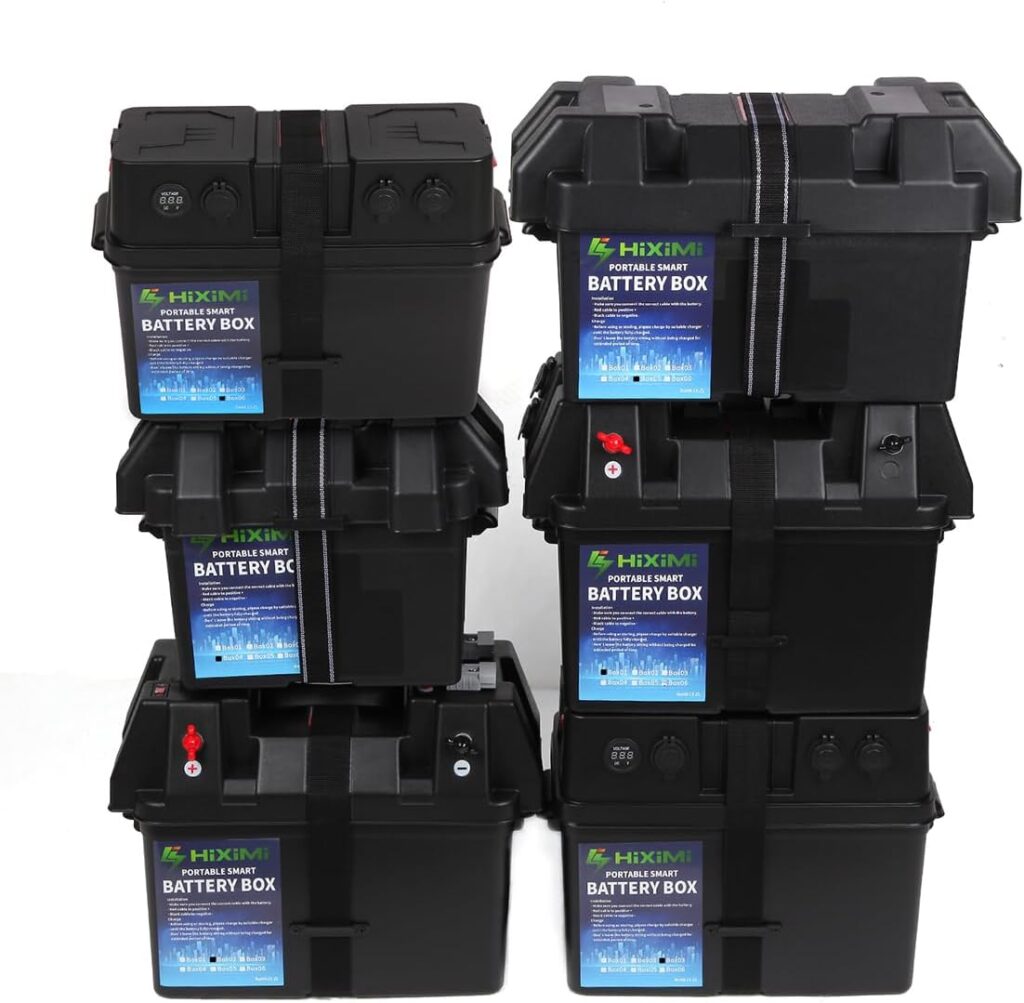 12V Battery Box Outdoor Portable Multifunction Battery Cases for Marine Boat RV Camping Travel Lead acid AGM Lithium LiFePO4 Battery Plastic Boxes(Battery not Include)