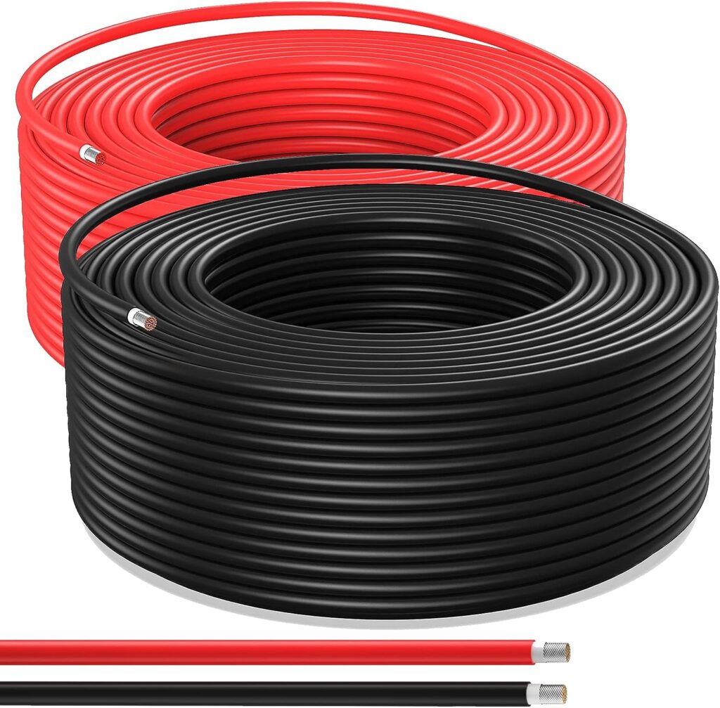 Bateria Power Solar Panel Wire 50Ft Black and 50Ft Red Kit, Solar Panel Extension Cable 10AWG (6mm²) Tinned Copper Wire for Outdoor Automotive RV Boat Marine Solar Panel (Black+Red)