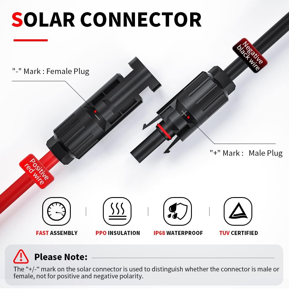 ELECTOP 10AWG Solar Panel Cable Connector Kit, Compatible with Solar Connector and Ads Port Adapter, Solar Connectors Extension Cable for Goal Zero Yeti Portable Solar Generator Power Station, RV