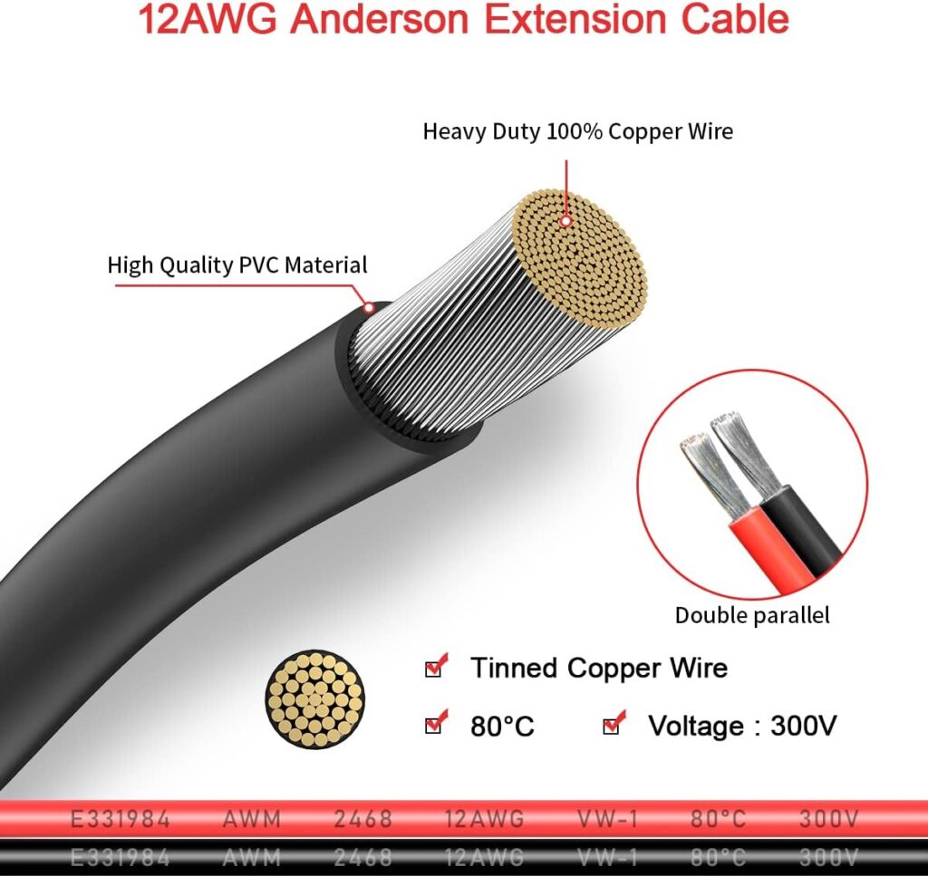 ELFCULB Anderson Extension Cable,12AWG Solar Extension Cable Anderson Connector,Compatible with Portable Power Station Solar Generator Solar Panel(6FT)