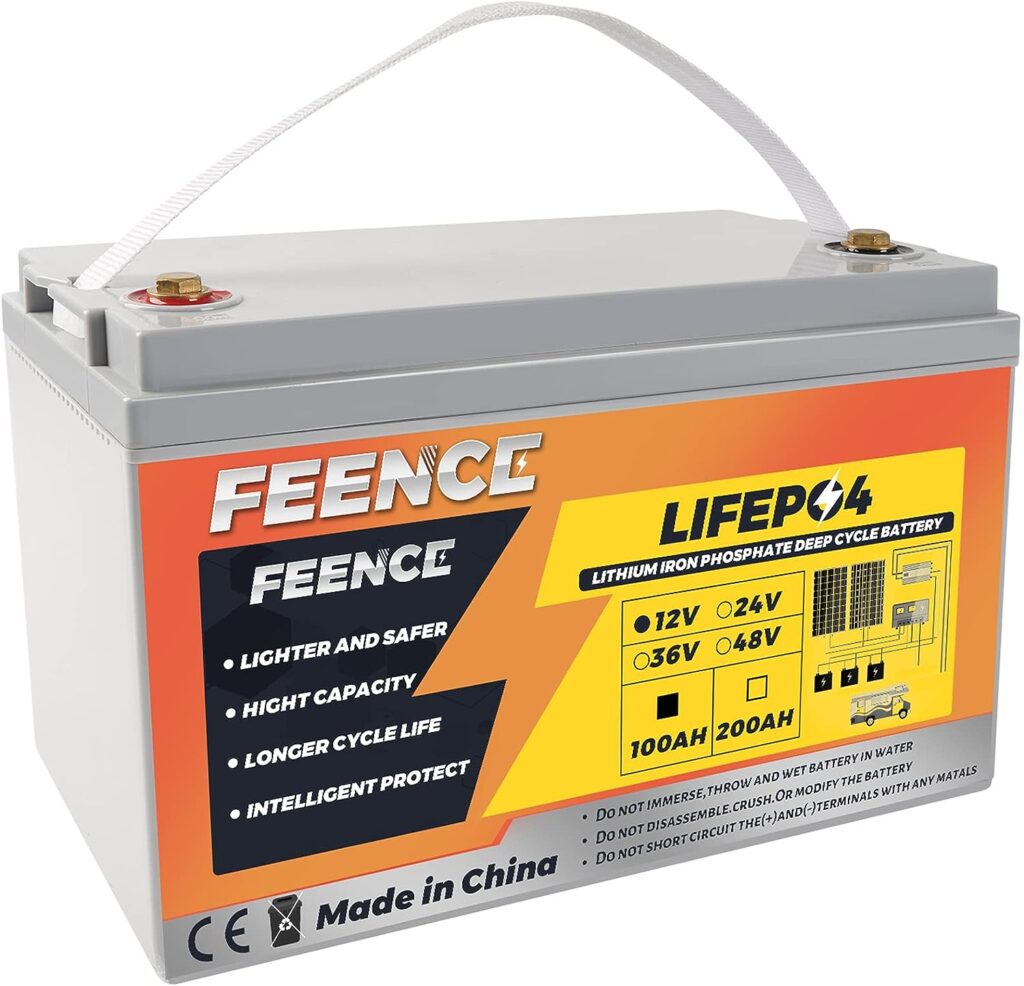 FEENCE 12V 100Ah LiFePO4 Battery 1280Wh lithium batteries 12v 100A BMS,over 7000+ Rechargeable Cycles, Support in 4S/8P, for RV,Camper, Solar, Home Energy Storage, Trolling Motors, Boats, off-grid etc