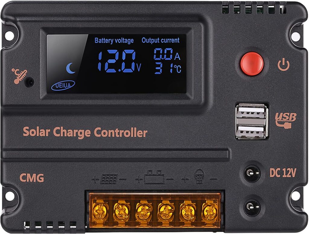 GHB 20A 12V 24V Solar Charge Controller Auto Switch LCD Solar Panel Battery Regulator Charge Controller Overload Protection Temperature Compensation