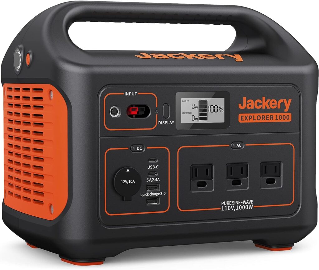 Jackery Explorer 1000 Portable Power Station, 1002Wh Capacity with 3x1000W AC Outlets, Solar Generator (Solar Panel Not Included) for Home Backup, Emergency, Outdoor Camping